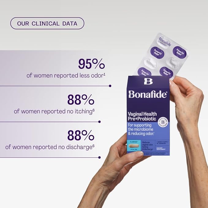 Bonafide Vaginal Health Pre + Probiotic (Clairvee). Relief from Odor, Itching, & Discharge. — 2-Month Supply (30 Capsules)