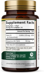 D3 K2 Vitamin - 5000 IU D3 Per Serving - High Potency Vitamin D3 Supplement - Advanced 2-in-1 Complex Vitamin D & Vitamin K2 (MK7) - Easy to Swallow, Bone & Immune Support - USA Bottled - 240 Softgels