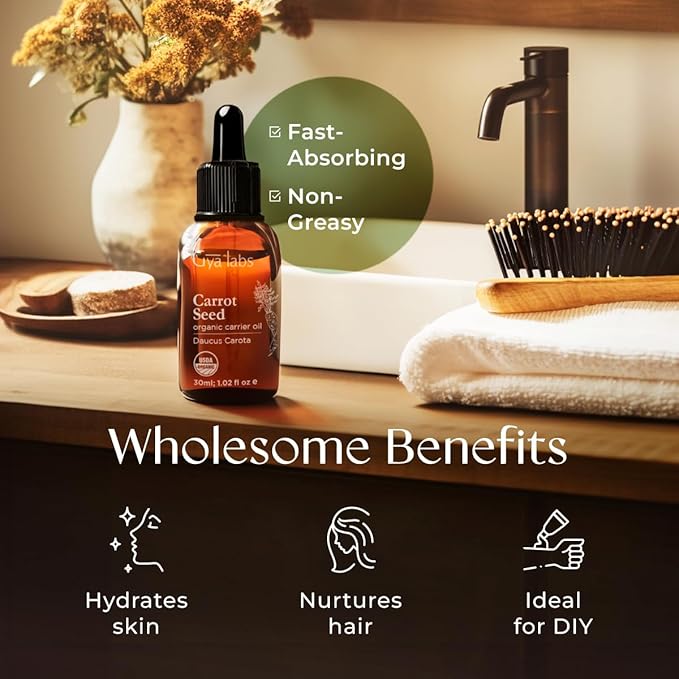 Gya Labs Organic Evening Primrose Oil for Dry Skin (3.4 fl oz) & Carrot Oil for Hair (1 fl oz) Set - Aromatherapy Grade Essential Oils Set