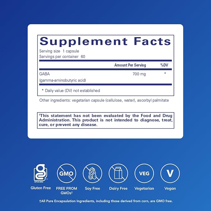 Pure Encapsulations GABA - Supplement to Support Relaxation & Moderation of Occasional Stress - with Premium GABA Amino Acids - 60 Capsules