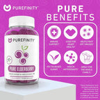 PUREFINITY Elderberry Gummies with Sambucus, Vitamin C, and Zinc – Your Perfect Daily 3-in-1 Supplement for Kids & Adults – Gluten Free, Non-GMO, Vegan, 60 Count