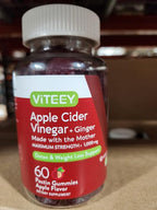 Viteey Apple Cider Vinegar Gummies and Ginger – 1000 mg ACV Gummies for Weight Loss, Detox and Digestion – Vegan, Gluten-Free – 60 Count