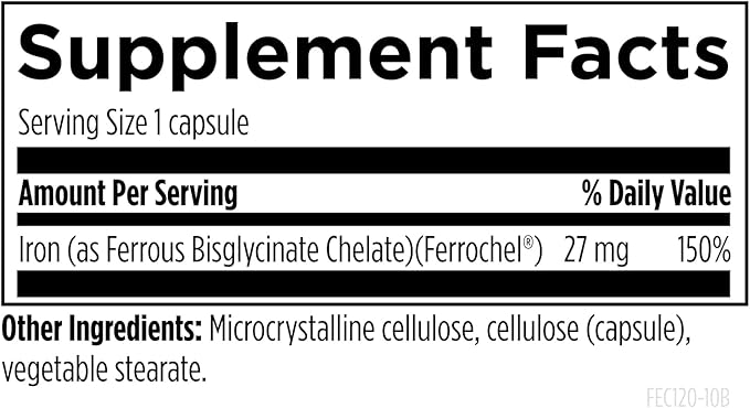 Designs for Health Iron – Vital for Energy Production, Immune & Brain Health, High Absorption Ferrochel Chelated Iron for Women & Men as Ferrous Bisglycinate Chelate – Pregnancy Safe (120 Vegan Caps)