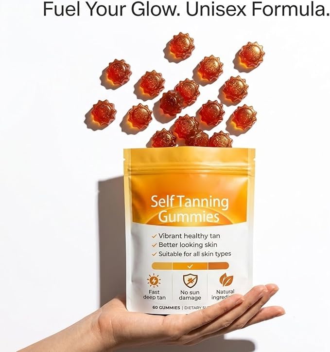 Tanning Gummies, Sunless Tanning Supplement with Astaxanthin, Beta-Carotene, Vitamin C, Turmeric + Mango Extract | Nourishes Skin & Improves Sleep | Vegan & Sugar Free - 60 Count
