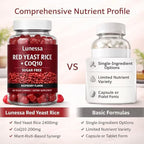Lunessa Red Yeast Rice, with Red Yeast Rice 2400mg, CoQ10 200mg, Restores Body Vitality & Maintains Healthy Cholesterol Levels for Men & Women, Non-GMO, Vegan, Raspberry Flavor, 60 Gummies (1)