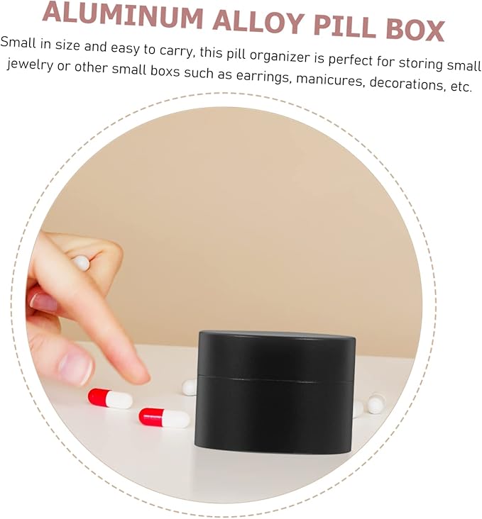Portable Small Vitamin Organizer Case Aluminum Alloy Capsule Holder with Tight Seal Travel Medicine Container for Storage