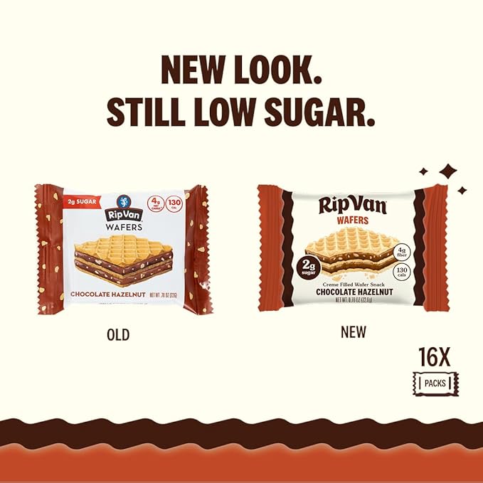 Rip Van Chocolate Hazelnut Wafer Cookies, Keto, Non-GMO, Healthy Snacks, Low Carb & Low Sugar (2g), Low Calorie, Vegan, 16 Count