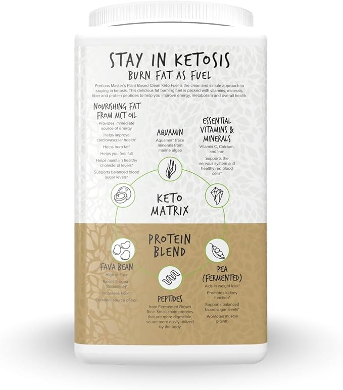Portions Master Keto Body Protein Peptides Low Carb Keto Protein Powder with MCT Oil Peptides Fiber Vitamins Minerals (720g, Chocolate)
