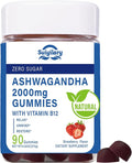 Suiyilary Ashwagandha Gummies 2000mg, Ashwagandha High Strength Root Extract Supplement with Vitamin B12 for Men Women, Strawberry Flavour 45 Days Supply 90 Gummies