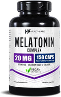Healthfare Melatonin 20mg | 150 Veg Capsules | Complex with L-Theanine | Valerian Root & Vitamin B6 | Vegetarian Formula | Non-GMO | Gluten-Free | Made in The USA
