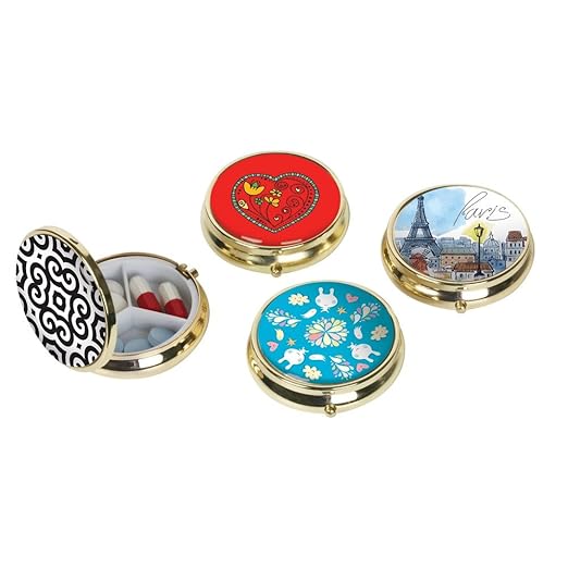 EZY DOSE Fashion Daily Round, Portable On-The-Go Pocket Pharmacy, Pill Box, Organizer and Vitamin Containers, Snap Shut Lids, Perfect For Traveling, Color May Vary, BPA Free