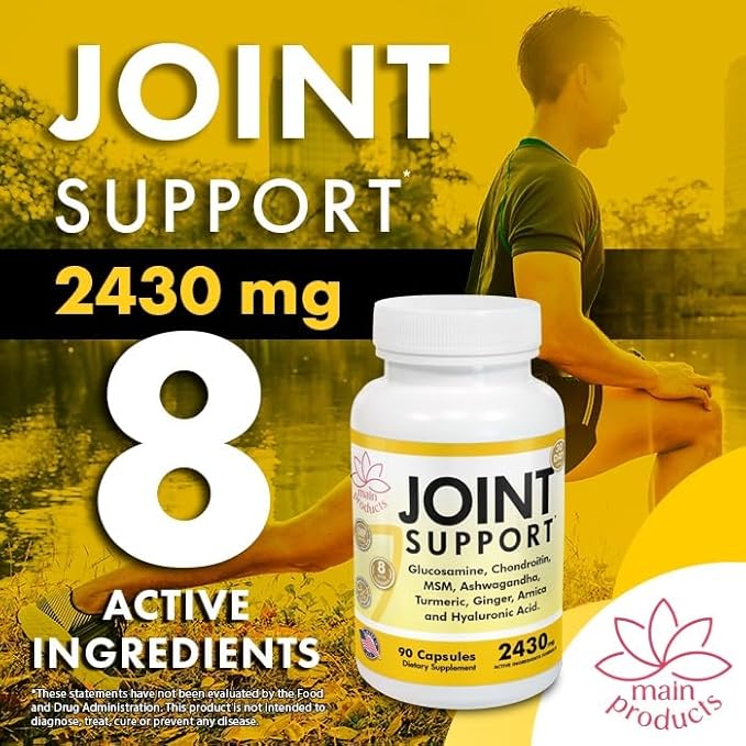 Joint Support - Glucosamine Chondroitin MSM Hyaluronic Acid Ashwagandha Turmeric Ginger Arnica - 2430mg Joint Support Supplement, Micronized, 90 Capsules.
