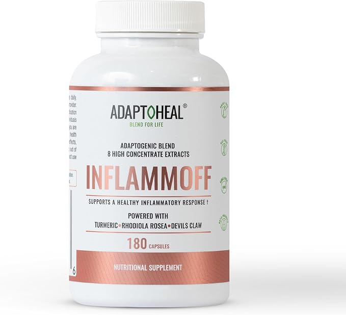 ADAPTOHEAL Inflammoff - Adaptogenic Supplement Designed to Support Joint, Muscle and Tissue Inflammation Naturally, 8 Highly Concentrated extracts with Turmeric and Rhodiola rosea (180 Capsules)