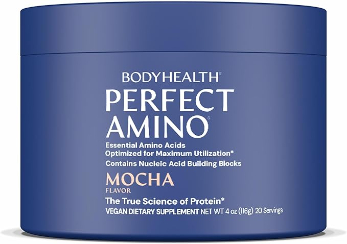BodyHealth PerfectAmino - BCAA and EAA Powder for Pre and Post Workout - Amino Acid Energy Drink for Men and Women to Support Lean Muscle and Recovery - Mocha - 20 Servings