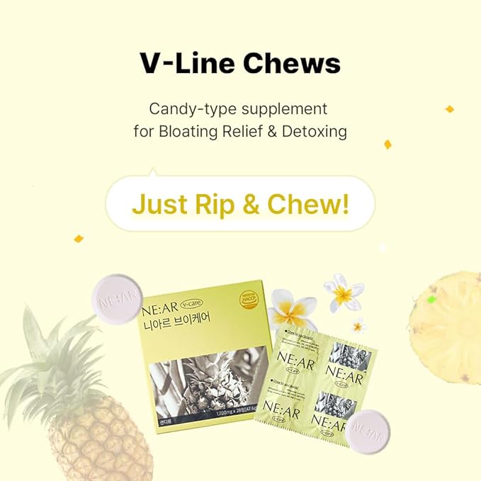 NE:AR V-Line Chews – Herbal Anti-Bloat Formula with Circulation & Water Balance Support – Daily K-Chewables for Puffiness, Digestion & Wellness – Pineapple Flavor