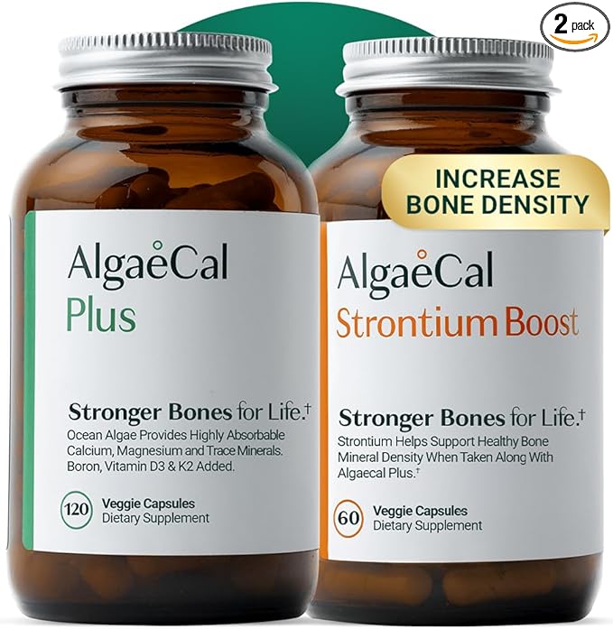 AlgaeCal - Bone Builder Pack for Bone Density Increase, Clinically Supported Plant Based Calcium Supplement & Strontium, Vitamins K2 (100mg), D3 (1600 IU), Magnesium & 16 Essential nutrients