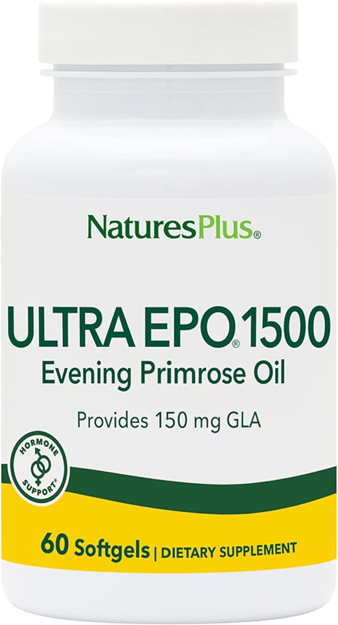 NaturesPlus Ultra EPO 1500 - Evening Primrose Oil - Premenstrual and Menopausal Antioxidant Support - Promotes Clear Skin - Gluten Free - 60 Softgels, 60 Servings