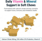 BariatricPal Sugar-Free Calcium Citrate Soft Chews | 500mg with Vitamin D & Probiotics | Piña Colada | 90 Count (1 Month Supply)