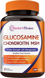 Doctor's Recipes Glucosamine Chondroitin MSM and Manganese Supplement, 1800 mg Glucosamine HCl, NO Shellfish, Healthy Structure & Movements, Flexibility Support for Men & Women, 240 Tablets