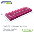 EZY DOSE Push Button (7-Day) Pill Case, Medicine Planner, Vitamin Organizer, 2 Times a Day, AM/PM Container, X-Large Compartments, Arthritis Friendly, Easy to Use, Transparent Lids, Pink, BPA Free
