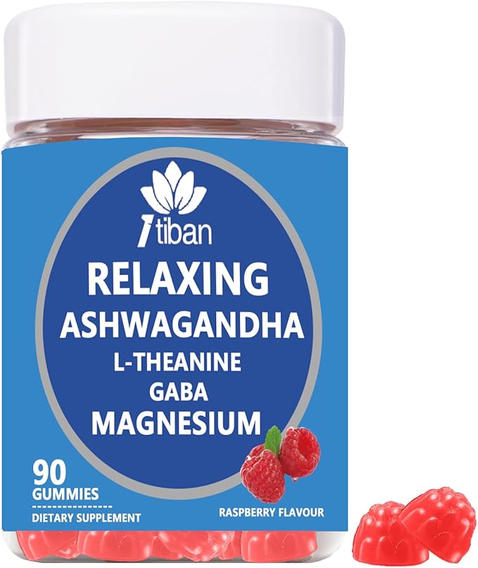 Cortisol Supplements for Women, Calm Magnesium Glycinate Gummies, Ashwagandha, L-Theanine, GABA, D3, B6, Mood Anxiety Sleep Relax, Raspberry Flavour, Vegan 90 Gummies