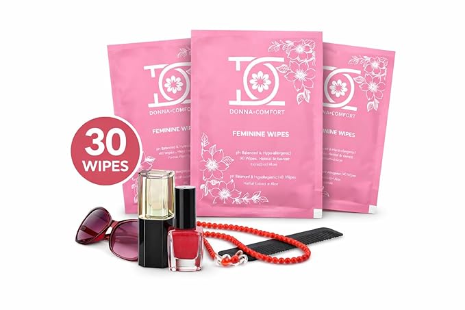 Flushable Feminine Wipes for Sensitive Skin – pH Balanced, Fragrance-Free Intimate Wipes with Aloe Vera & Vitamin E, Individually Wrapped Travel Size (30 Count)