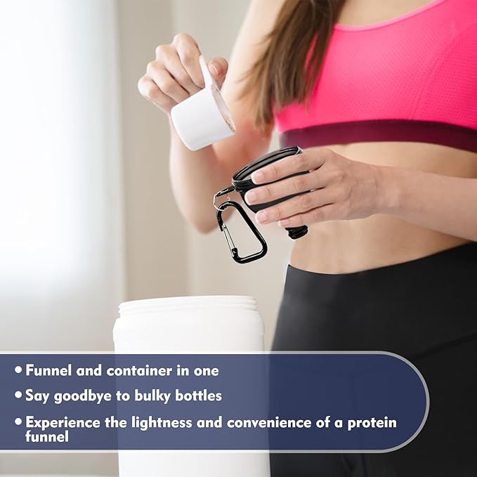 2 Pcs Protein Powder Container, Portable Protein Powder Travel Container, Protein Powder Funnel, Water Bottle Funnels for Powder Mixes, Pre Workout/Gym Supplement Funnel Keychain (100ml)