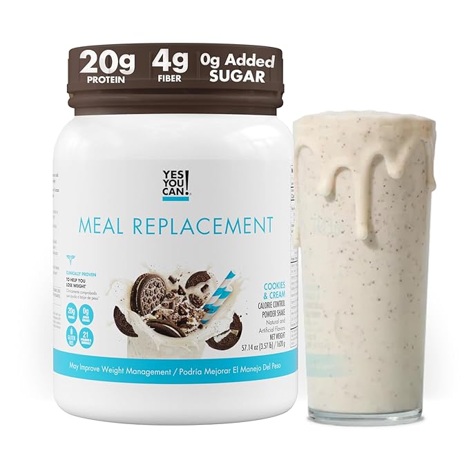 Yes You Can! Complete Meal Replacement - 15 Servings, 20g of Protein, 0g Added Sugars, 21 Vitamins and Minerals - All-in-One Nutritious Meal Replacement Shake (Cookies & Cream)