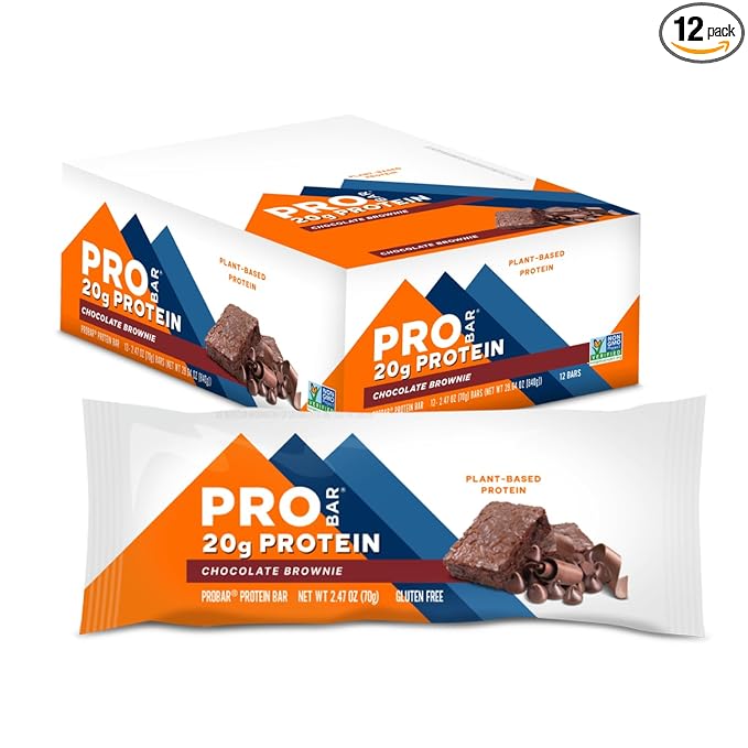 PROBAR - PROTEIN Bar, Chocolate Brownie, Non-GMO, Gluten-Free, Healthy, Plant-Based, Whole-Food Ingredients, Natural Energy (12 Count)