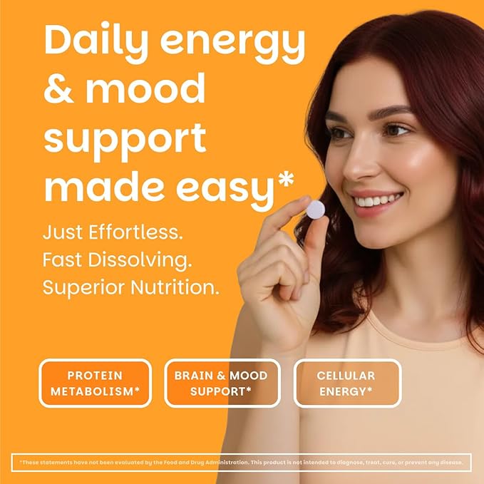 EZ Melts Vitamin B6 - Brain & Heart Health Supplement - Energy Metabolism Support - No Artificial Flavors - Non-GMO & Vegan - Orange Blast - 60 Dissolvable Tablets (30 Servings)