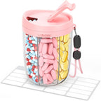 AMOOS Large Pill Dispenser with 6 Compartments, Anti-Mix Pill Bottle Organizer with Wide Opening & Easy Retrieval, Vitamin Organizer for Travel, BPA-Free Pill Box with a Strap, Pink
