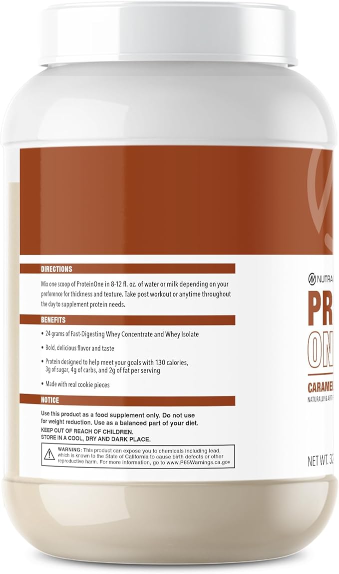 NutraOne ProteinOne Whey Protein Promote Recovery and Build Muscle with a Protein Shake Powder for Men & Women (Caramel Cookie Crunch, 2 LB)