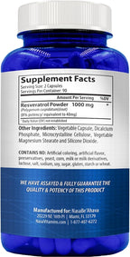 Resveratrol 1000mg Capsules | Vegan Friendly Resveratrol Supplement from Easy Absorption Antioxidant Japanese Knotweed for Skin Heart and Brain Support | Made in US cGMP Facilities (90 Day Supply)