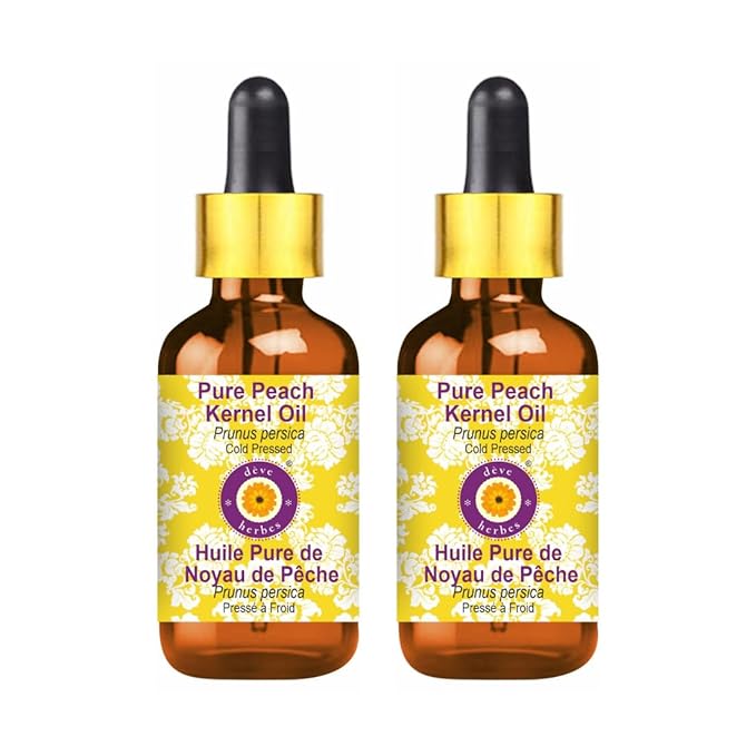 dève herbes Pure Peach Kernel Oil (Prunus persica) with Glass Dropper Cold Pressed (Pack of Two) 100ml X 2 (6.76 oz)