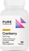 PureFormulas Cranberry 500 mg - Supports Kidney and Urinary Tract Health - Antioxidant Supplement for Immune Protection and Cellular Health - Cranberry Pills for Women & Men - Non-GMO - 60 Capsules