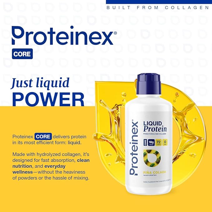 Proteinex Medical Grade Liquid Hydrolyzed Protein Max Strength - Supports Wound Healing and Doctor Recommended- No Carbs, Zero Sugars & Ready to Drink Liquid Protein (Natural Pina Colada, 30 Fl Oz)