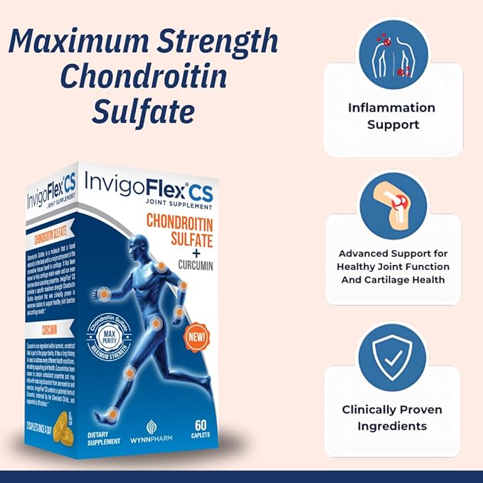 INVIGOFLEX Chondroitin Sulfate with Turmeric Curcumin Non GMO for Knee, Hand, Back & Hip Premium Joint Supplement CS - 3 Pack