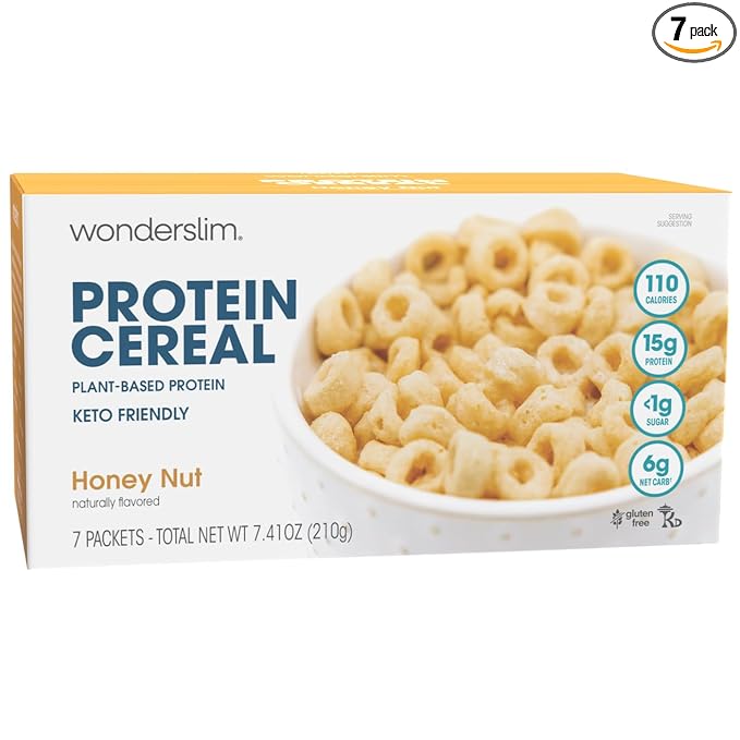 WonderSlim Protein Cereal, Honey Nut, Low Sugar, Gluten Free, Keto Friendly & Low Carb (7ct)