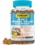 6-in-1 Stress Relief Gummies 60ct - Aids Relaxation with Ashwagandha, GABA, L-theanine, Lemon Balm, Chamomile, Black Cumin Seed Nigella Sativa. Improved Deep Sleep, Joint Support - 60 gummies