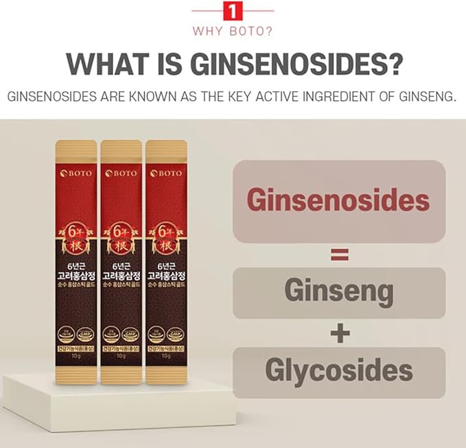 BOTO 6 Year Korean Red Ginseng Extract Pure Stick Gold | Premium Korean Ginseng Supplement for Daily Vitality | 30 Sachet