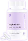 Bettervits Magnesium Glycinate Complex with Citrate Malate Zinc & Vitamin D3 | High Absorption Pure Magnesium 225mg Supplement Chelated Formula for Muscle Relaxation, Sleep Support – 60 Capsules