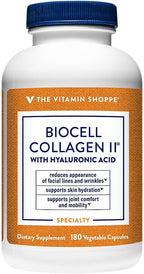 The Vitamin Shoppe BioCell Collagen Capsules with Hyaluronic Acid, 1000 mg Collagen per Serving, Supplement for Men and Women, Supports Daily Wellness Routines, Gluten Free, Non GMO, 180 Capsules