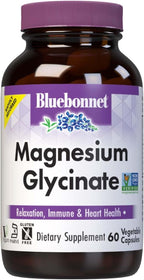 Bluebonnet Magnesium Glycinate, Energy Production*, Enzyme Function*, Non-GMO Certified by NSF, Vegan, Kosher Certified, Gluten-Free, Soy-Free, Dairy-Free, 60 Vegetable Capsules, 15 Servings