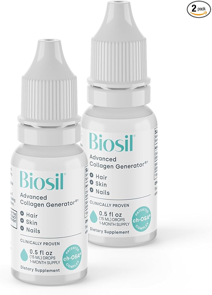 Biosil Collagen Booster Supplement - 0.5 fl oz Drops, Pack of 2 - Patented ch-OSA Activator for Skin, Hair, Nails & Joints - Supports Natural Production - 60-Day Supply