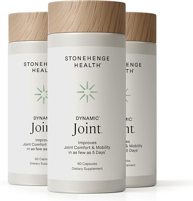 Stonehenge Health Dynamic Joint Health Supplement – Fast-Acting Support with AprèsFlex® Boswellia, MSM, Multi-Type Collagen, Turmeric, Bromelain, Vitamins C & D3 60 Count (Pack of 3)