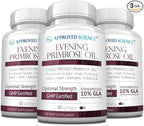 Approved Science Evening Primrose Oil - Maximum Strength - Cold Pressed - 10% GLA - Hormonal Balance, Skin and Heart Health - 3 Month Supply - All Natural