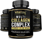 VitaRaw Collagen Pills 1800 mg - Multi Collagen Supplements (Types I, II, III, V & X) Grass Fed Non GMO Collagen Peptides Pills for Hair, Skin and Joints - Hydrolyzed Collagen Protein Powder