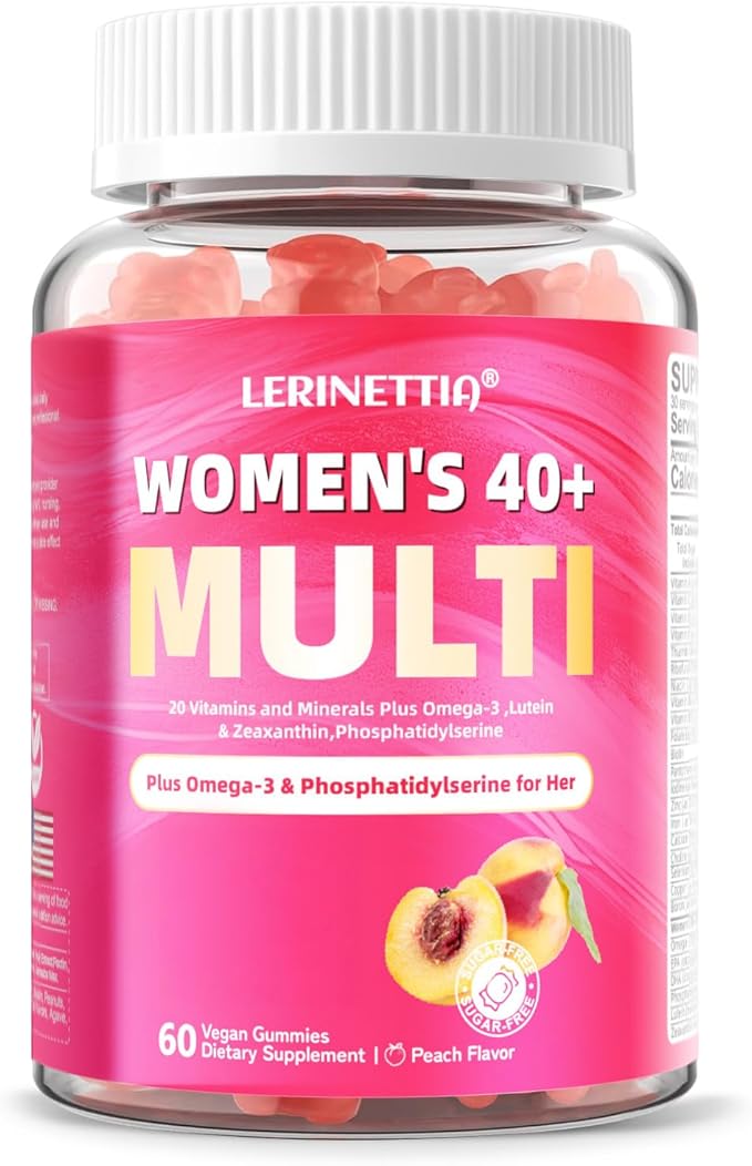Multivitamin for Women Gummies for 40+ with Omega-3, Niacinamide, B-Complex, Lutein, Iron, Choline, Phosphatidylserine, Vitamin D3 - Vegan, Sugar Free, 60Count