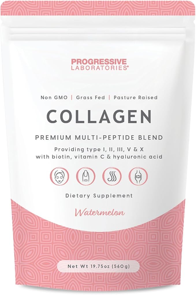 Multi-Type Collagen Powder (Watermelon) – Types I, II, III, V & X for Skin, Hair, Nail & Joint Support – Multi Collagen Supplement With Biotin, Vitamin C & Hyaluronic Acid – Grass-Fed, Non-GMO