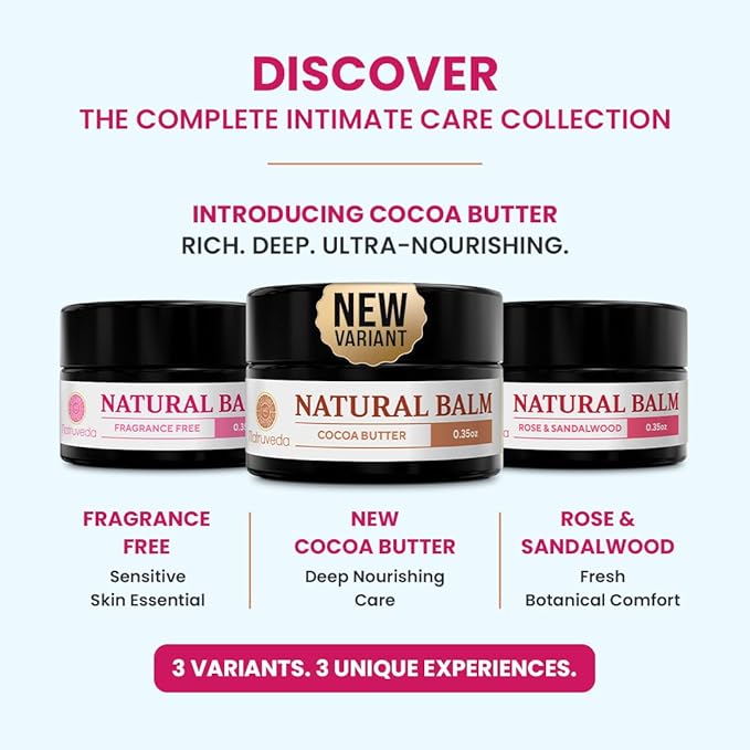 Vulva Balm Discovery Pack – Fragrance-Free,Cocoa & Rose Sandalwood | Feminine Moisturizer for Dryness, Itching, Chafing & Odor | Natural Intimate Skincare – 0.35 oz Jars (3-Pack)